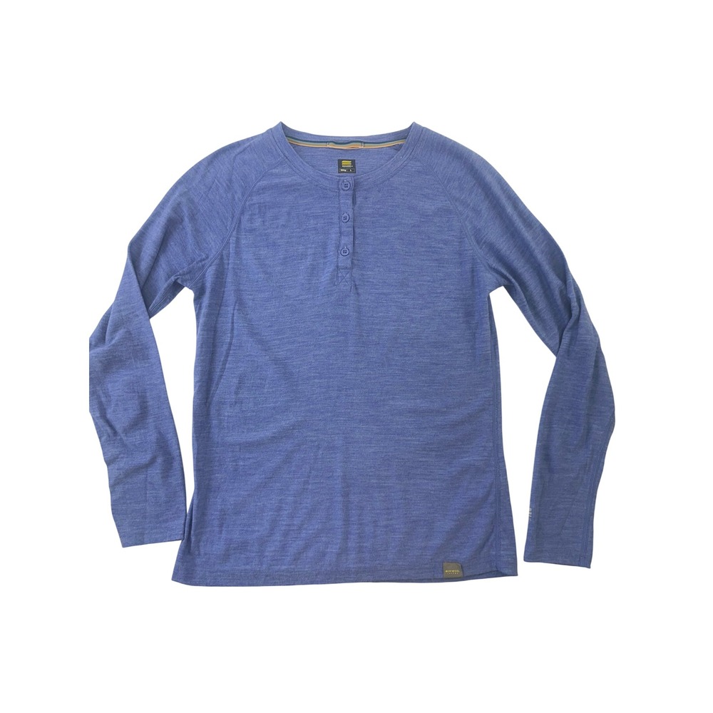 Meriwool Layers Merino 190 Base Layer Long Sleeve Henley Sky Blue Top Women L
